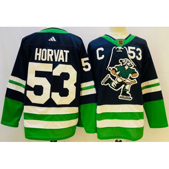 Men Vancouver Canucks #53 Bo Horvat Navy 2022 Reverse Retro Stitched Jersey