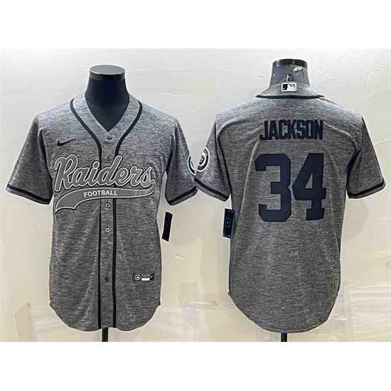 Men Las Vegas Raiders #34 Bo Jackson Grey With Patch Cool Base Stitched Baseball Jersey