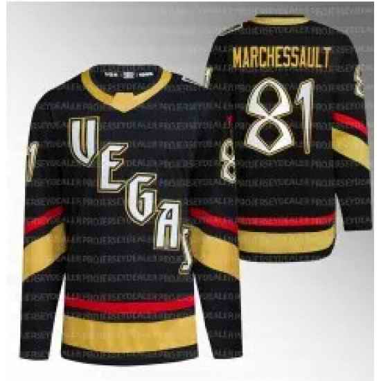 Men Vegas Golden Knights 81 Jonathan Marchessault Black 2022 #23 Reverse Retro Stitched Jersey