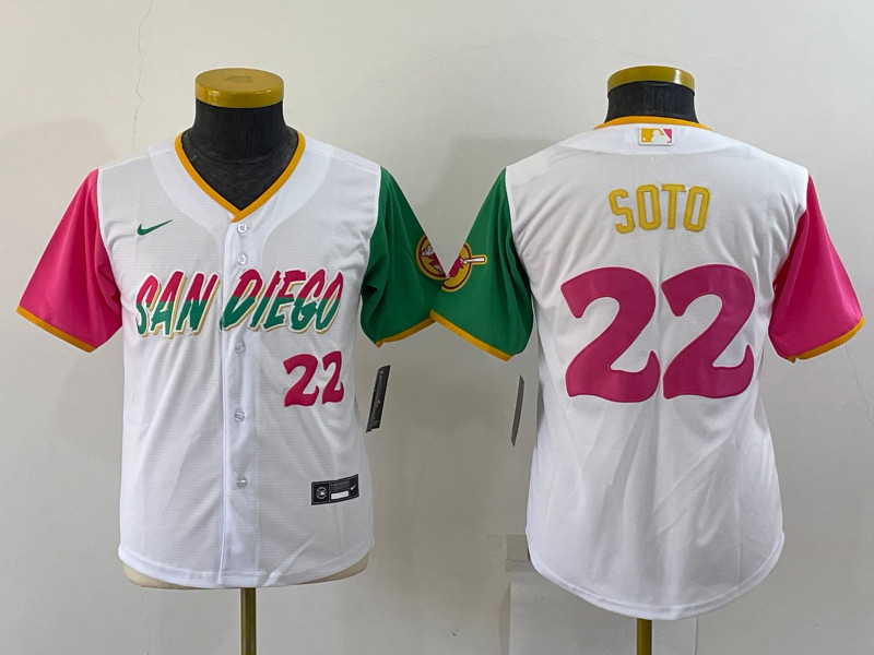 Padres #22 Juan Soto White Youth Nike 2022 City Connect Cool Bse Jersey