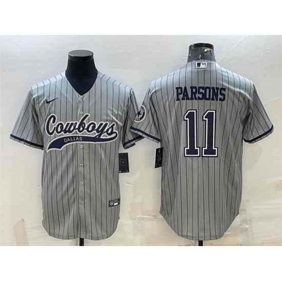 Men Dallas Cowboys #11 Micah Parsons Grey With Patch Cool Base Stitched Baseball Jersey