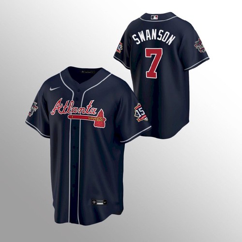 Atlanta Atlanta Braves #7 Dansby Swanson Men’s Nike 150th Anniversary 2021 World Series Game MLB Jersey – Navy Men’s