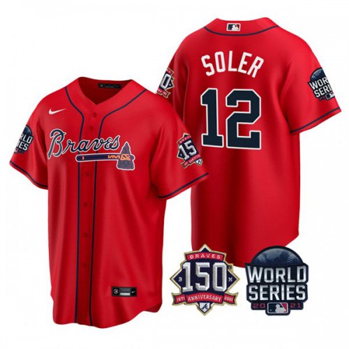 Atlanta Atlanta Braves #12 Jorge Soler Men’s Nike 150th Anniversary 2021 World Series Game MLB Jersey – Red Men’s