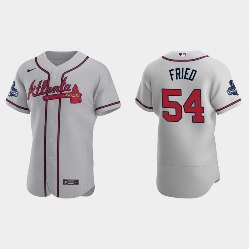 Atlanta Atlanta Braves #54 Max Fried Men’s Nike 2021 World Series Champions Patch MLB Authentic Player Jersey – Gray Men’s