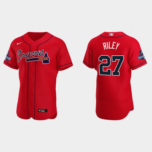Atlanta Atlanta Braves #27 Austin Riley Men’s Nike 2021 World Series Champions Patch MLB Authentic Player Jersey – Red Men’s