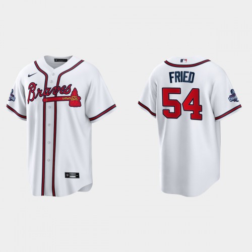 Atlanta Atlanta Braves #54 Max Fried Men’s Nike 2021 World Series Champions Patch MLB Game Jersey – White Men’s