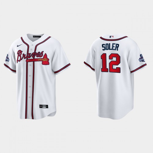 Atlanta Atlanta Braves #12 Jorge Soler Men’s Nike 2021 World Series Champions Patch MLB Game Jersey – White Men’s