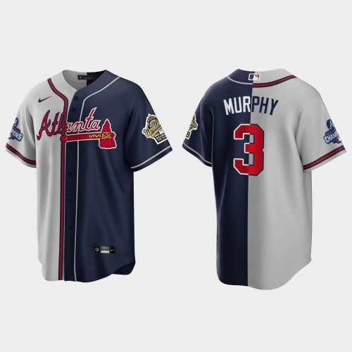 Atlanta Atlanta Braves #3 Dale Murphy Men’s Nike 2021 World Series Champions 1995 Throwback Split Gray Navy MLB Stitched Jersey Men’s