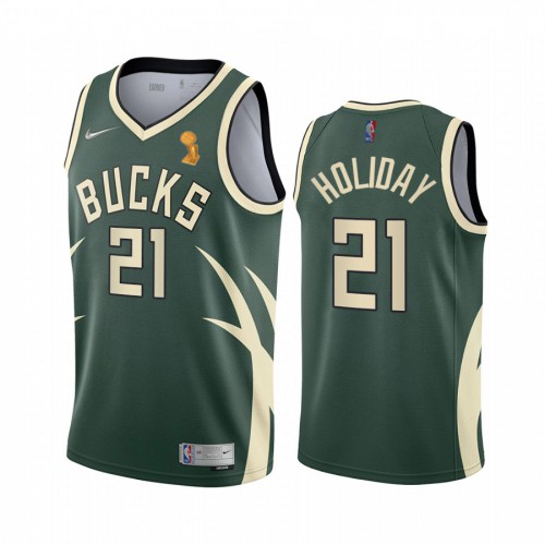 Nike Milwaukee Bucks #21 Jrue Holiday 2021 NBA Finals Champions Swingman Earned Edition Jersey Green Men’s