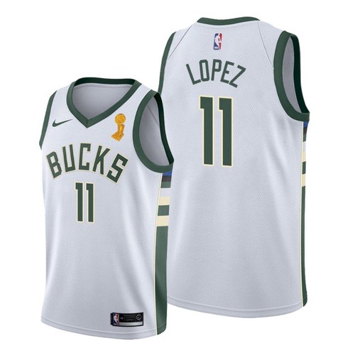 Nike Milwaukee Bucks #11 Brook Lopez 2021 NBA Finals Champions Swingman Association Edition Jersey White Men’s