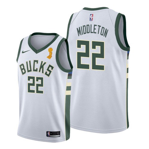 Nike Milwaukee Bucks #22 Khris Middleton 2021 NBA Finals Champions Swingman Association Edition Jersey White Men’s