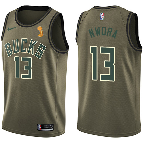 Nike Milwaukee Bucks #13 Jordan Nwora 2021 NBA Finals Champions Swingman Salute to Service Jersey Green Men’s