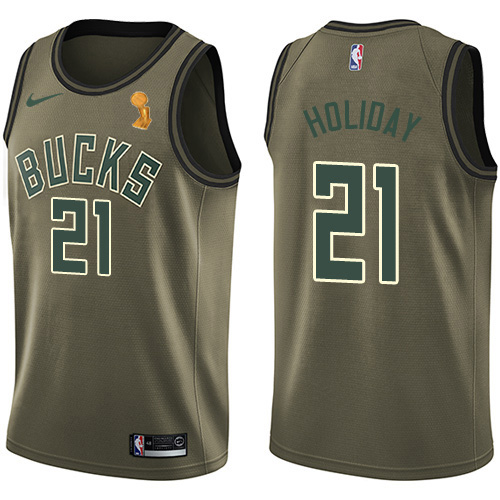 Nike Milwaukee Bucks #21 Jrue Holiday 2021 NBA Finals Champions Swingman Salute to Service Jersey Green Men’s