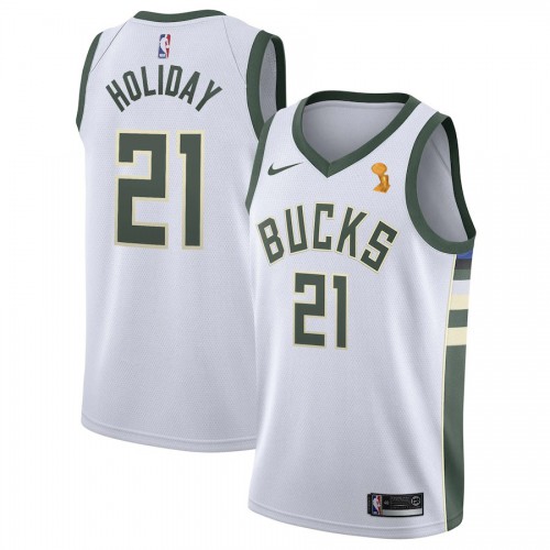 Nike Milwaukee Bucks #21 Jrue Holiday 2021 NBA Finals Champions Swingman Association Edition Jersey White Men’s