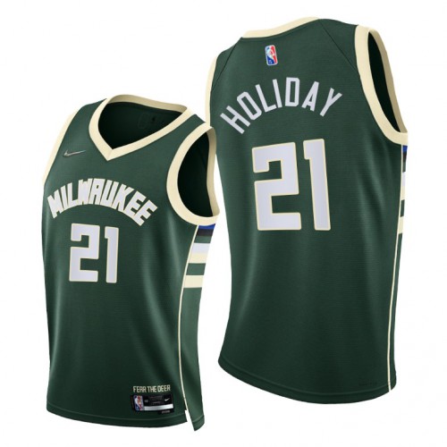 Nike Milwaukee Bucks #21 Jrue Holiday Men’s 2021-22 75th Diamond Anniversary NBA Jersey Green Men’s