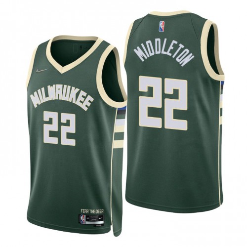 Nike Milwaukee Bucks #22 Khris Middleton Green Men’s 2021-22 NBA 75th Anniversary Diamond Swingman Jersey – Icon Edition Men’s