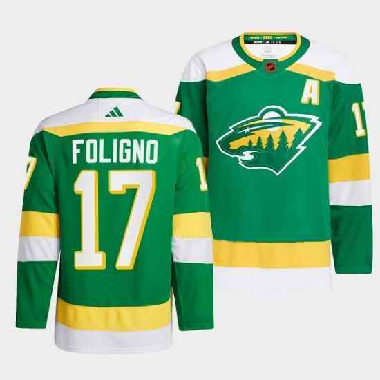 Men Minnesota Wild #17 Marcus Foligno Green 2022 23 Reverse Retro Stitched Jersey