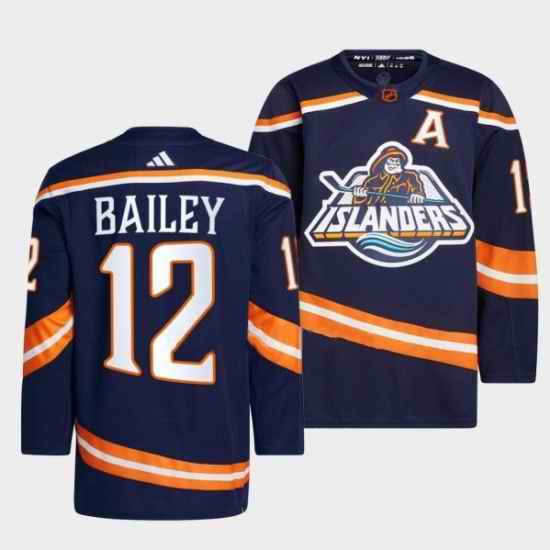 Men New York Islanders #12 Josh Bailey Navy 2022 23 Reverse Retro Stitched Jersey