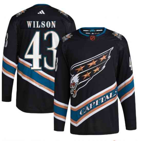 Men Washington Capitals 43 Tom Wilson Black 2022 #23 Reverse Retro Stitched Jersey