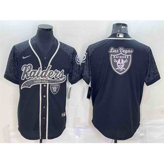 Men Las Vegas Raiders Black Reflective Team Big Logo With Patch Cool Base Stitched Baseball Jersey