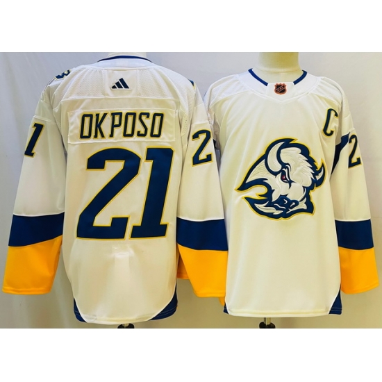 Men Buffalo Sabres #21 Kyle Okposo White 2022 23 Reverse Retro Stitched Jersey