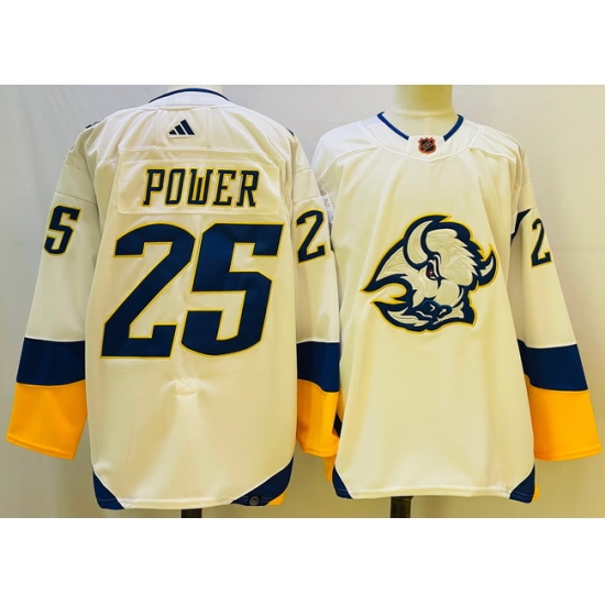 Men Buffalo Sabres 25 Owen Power White 2022 #23 Reverse Retro Stitched Jersey