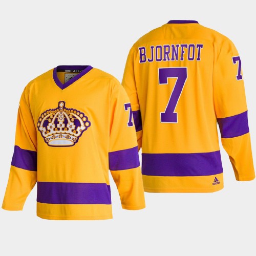 Adidas Los Angeles Kings #7 Tobias Bjornfot Team Classics Gold Men’s NHL 2022 Throwback Jersey Men’s