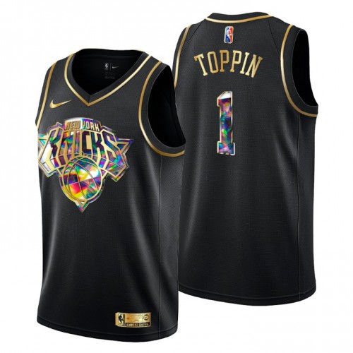 New York New York Knicks #1 Obi Toppin Men’s Golden Edition Diamond Logo 2021/22 Swingman Jersey – Black Men’s