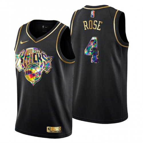 New York New York Knicks #4 Derrick Rose Men’s Golden Edition Diamond Logo 2021/22 Swingman Jersey – Black Men’s