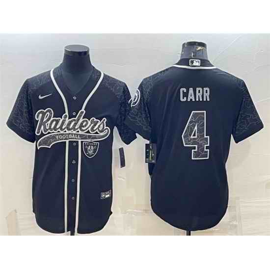 Men Las Vegas Raiders #4 Derek Carr Black Reflective With Patch Cool Base Stitched Baseball Jersey