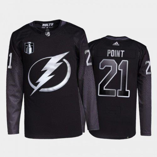 Adidas Tampa Bay Lightning #21 Brayden Point Men’s 2022 Stanley Cup Final Patch Alternate Authentic NHL Jersey – Black Men’s