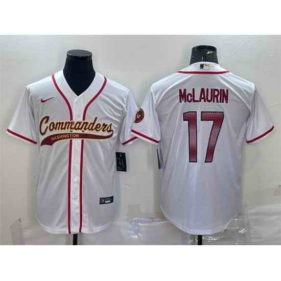 Men Washington Commanders #17 Terry McLaurin White With Patch Cool Base Stitched Baseball Jersey