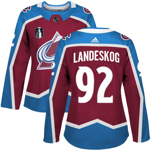 Adidas Colorado Avalanche #92 Gabriel Landeskog Burgundy Women’s 2022 Stanley Cup Final Patch Home Authentic Stitched NHL Jersey Womens