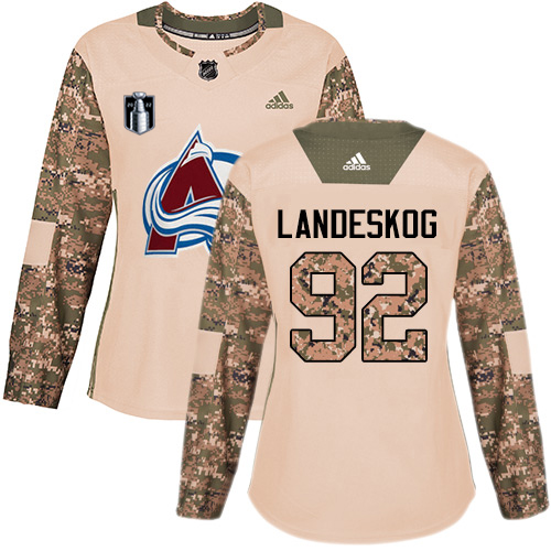 Adidas Colorado Avalanche #92 Gabriel Landeskog Camo Authentic Women’s 2022 Stanley Cup Final Patch Veterans Day Stitched NHL Jersey Womens