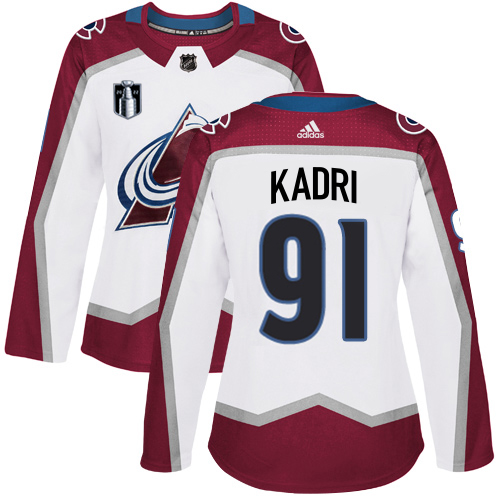 Adidas Colorado Avalanche #91 Nazem Kadri White Women’s 2022 Stanley Cup Final Patch Road Authentic Stitched NHL Jersey Womens