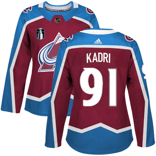 Adidas Colorado Avalanche #91 Nazem Kadri Burgundy Women’s 2022 Stanley Cup Final Patch Home Authentic Stitched NHL Jersey Womens