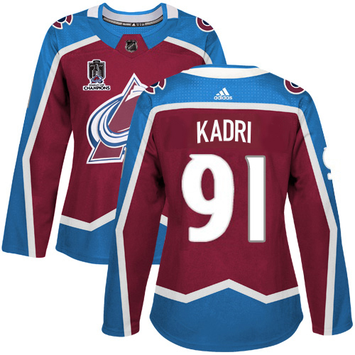 Adidas Colorado Avalanche #91 Nazem Kadri Burgundy Women’s 2022 Stanley Cup Champions Burgundy Home Authentic Stitched NHL Jersey Womens