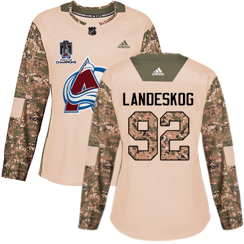 Adidas Colorado Avalanche #92 Gabriel Landeskog Camo Authentic Women’s 2022 Stanley Cup Champions Veterans Day Stitched NHL Jersey Womens