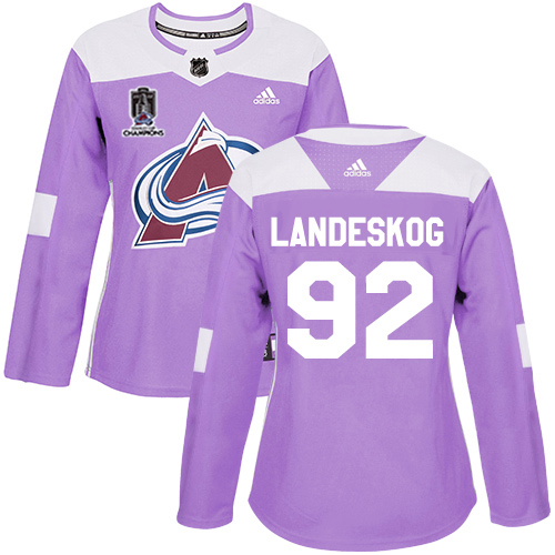 Adidas Colorado Avalanche #92 Gabriel Landeskog Purple Women’s 2022 Stanley Cup Champions Authentic Fights Cancer Stitched NHL Jersey Womens