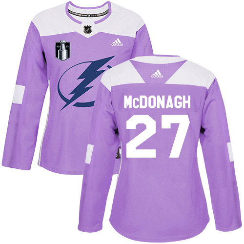 Adidas Tampa Bay Lightning #27 Ryan McDonagh Purple Authentic 2022 Stanley Cup Final Patch Women’s Fights Cancer Stitched NHL Jersey Womens