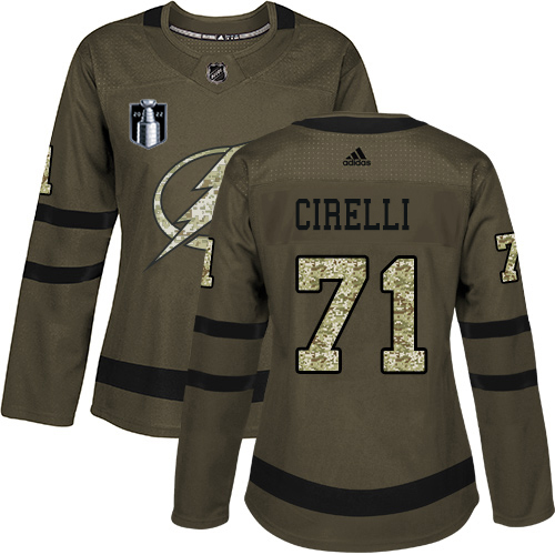 Adidas Tampa Bay Lightning #71 Anthony Cirelli Green 2022 Stanley Cup Final Patch Women’s Salute to Service Stitched NHL Jersey Womens