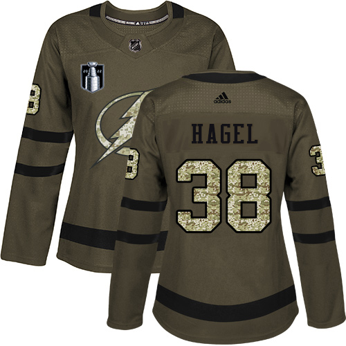 Adidas Tampa Bay Lightning #38 Brandon Hagel Green Women’s 2022 Stanley Cup Final Patch Salute to Service Stitched NHL Jersey Womens