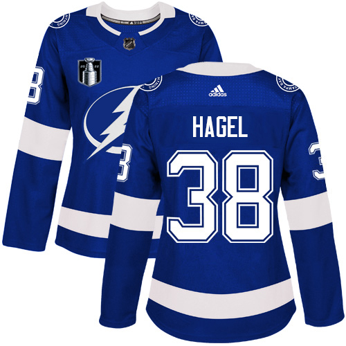 Adidas Tampa Bay Lightning #38 Brandon Hagel Blue Women’s 2022 Stanley Cup Final Patch Home Authentic Stitched NHL Jersey Womens