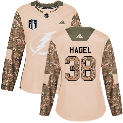 Adidas Tampa Bay Lightning #38 Brandon Hagel Camo Women’s Authentic 2022 Stanley Cup Final Patch Veterans Day Stitched NHL Jersey Womens