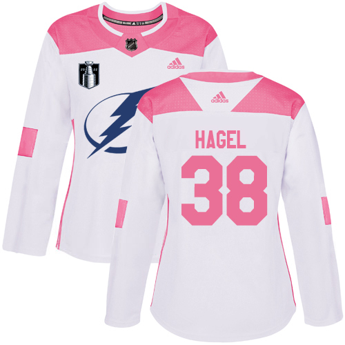 Adidas Tampa Bay Lightning #38 Brandon Hagel White/Pink 2022 Stanley Cup Final Patch Authentic Fashion Women’s Stitched NHL Jersey Womens