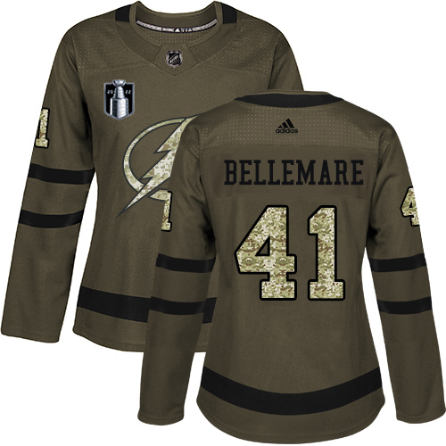 Adidas Tampa Bay Lightning #41 Pierre-Edouard Bellemare Green Women’s 2022 Stanley Cup Final Patch Salute to Service Stitched NHL Jersey Womens