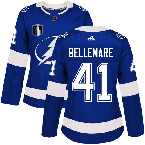 Adidas Tampa Bay Lightning #41 Pierre-Edouard Bellemare Blue Women’s 2022 Stanley Cup Final Patch Home Authentic Stitched NHL Jersey Womens