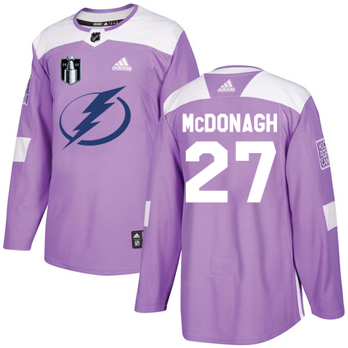 Adidas Tampa Bay Lightning #27 Ryan McDonagh Purple Authentic 2022 Stanley Cup Final Patch Youth Fights Cancer Stitched NHL Jersey Youth