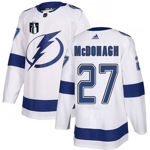 Adidas Tampa Bay Lightning #27 Ryan McDonagh White 2022 Stanley Cup Final Patch Youth Road Authentic NHL Stanley Cup Final Patch Jersey Youth