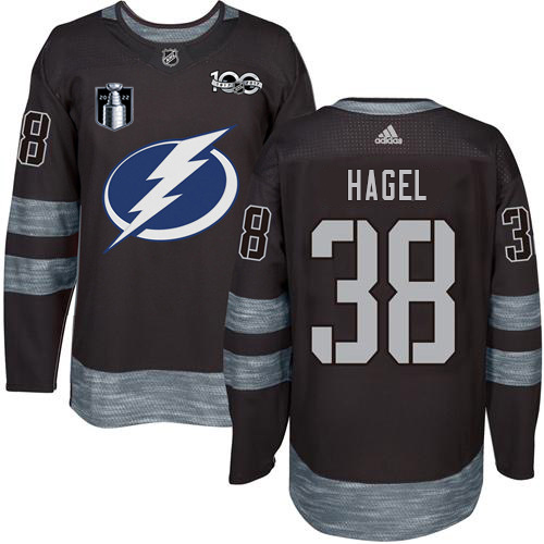 Adidas Tampa Bay Lightning #38 Brandon Hagel Black 2022 Stanley Cup Final Patch 100th Anniversary Stitched Youth NHL Jersey Youth